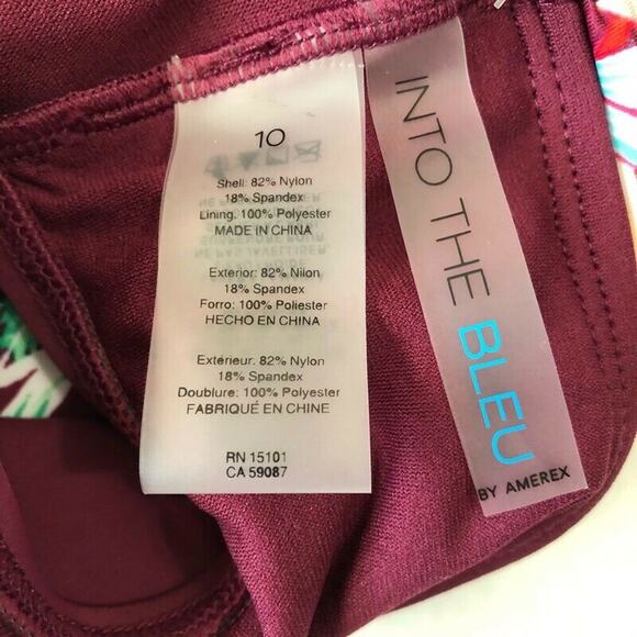 Amerex Into the Bleu Womens Hipster Bikini Bottom Sz 10 Maroon Fold Over Floral - Picture 4 of 4